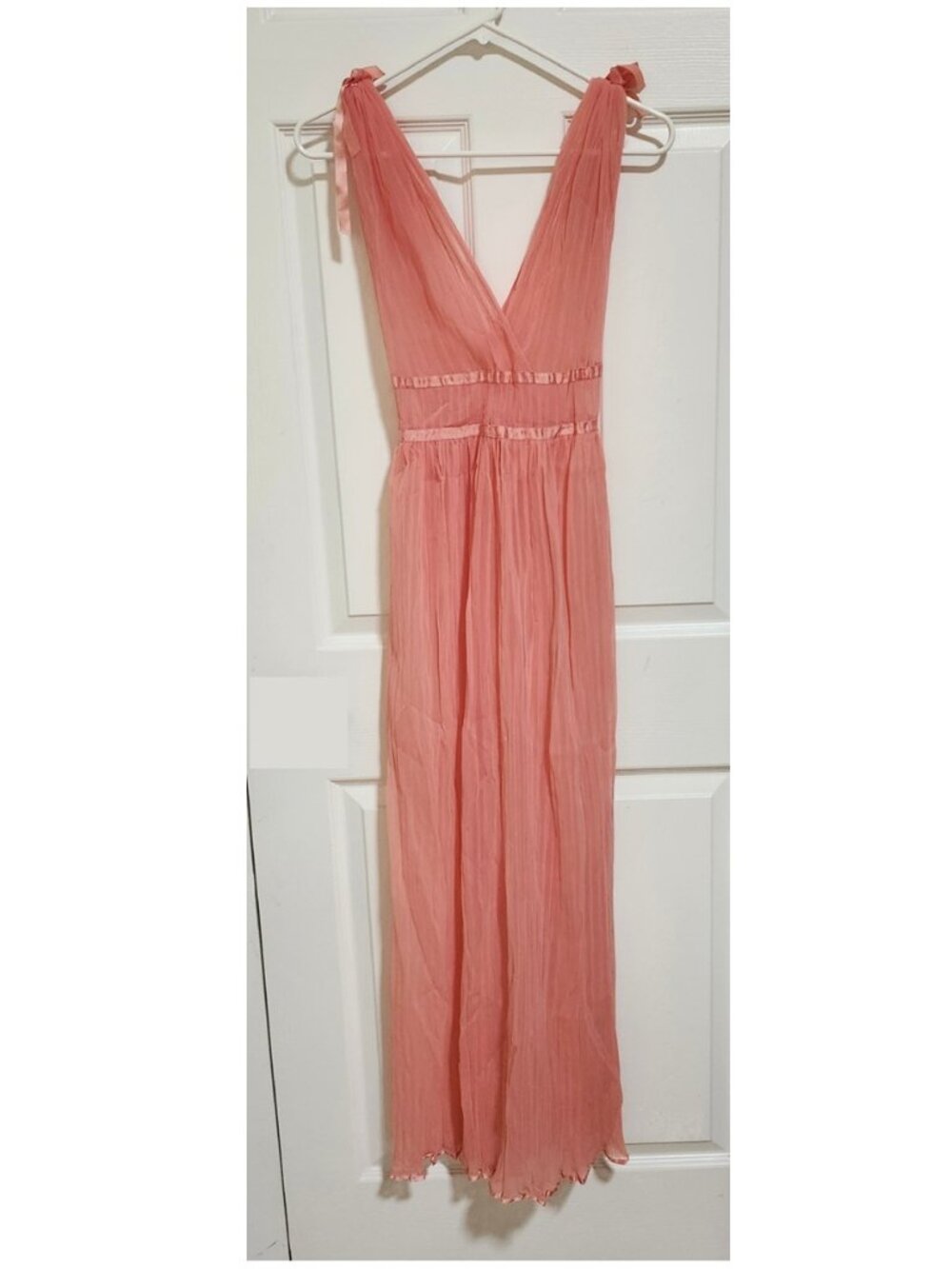 Vintage Colura Peach Pink Pleated Chiffon Maxi Dress